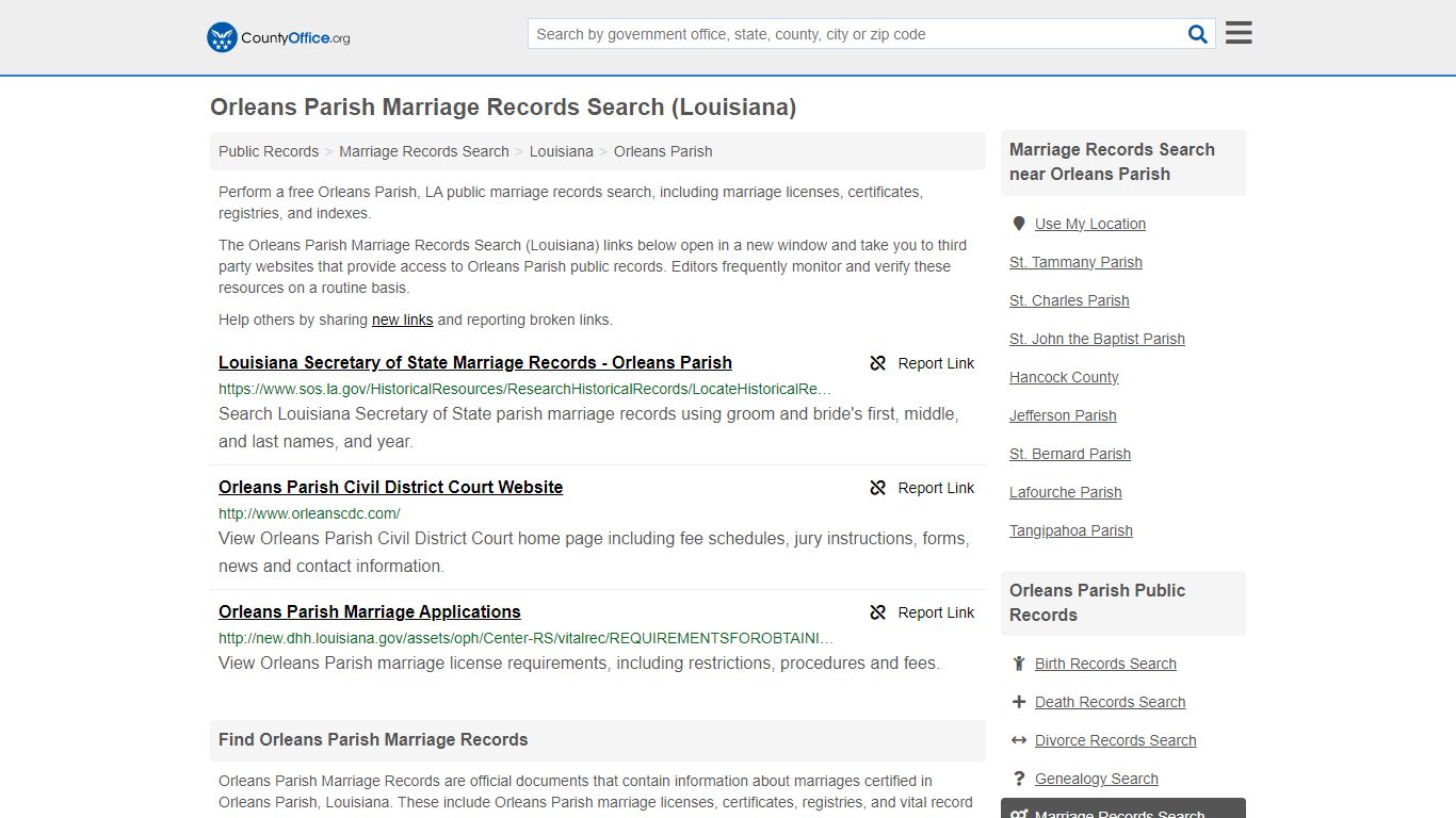 Orleans Parish Marriage Records Search (Louisiana) - County Office